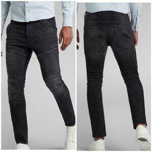 G Star Raw Rackam 3D Skinny Jeans Mens Black Stretch Biker Moto 29x27